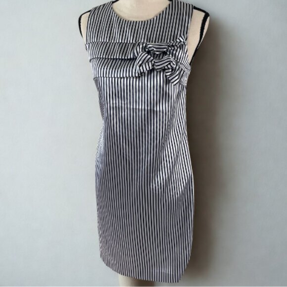 Banana Republic Satin Stripe Sheath Dress - Size 0 - NWOT - Bow Detail Holidays - Picture 1 of 6